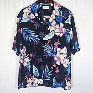 CARIBBEAN Silk Blend Tropical Button Up Size Large